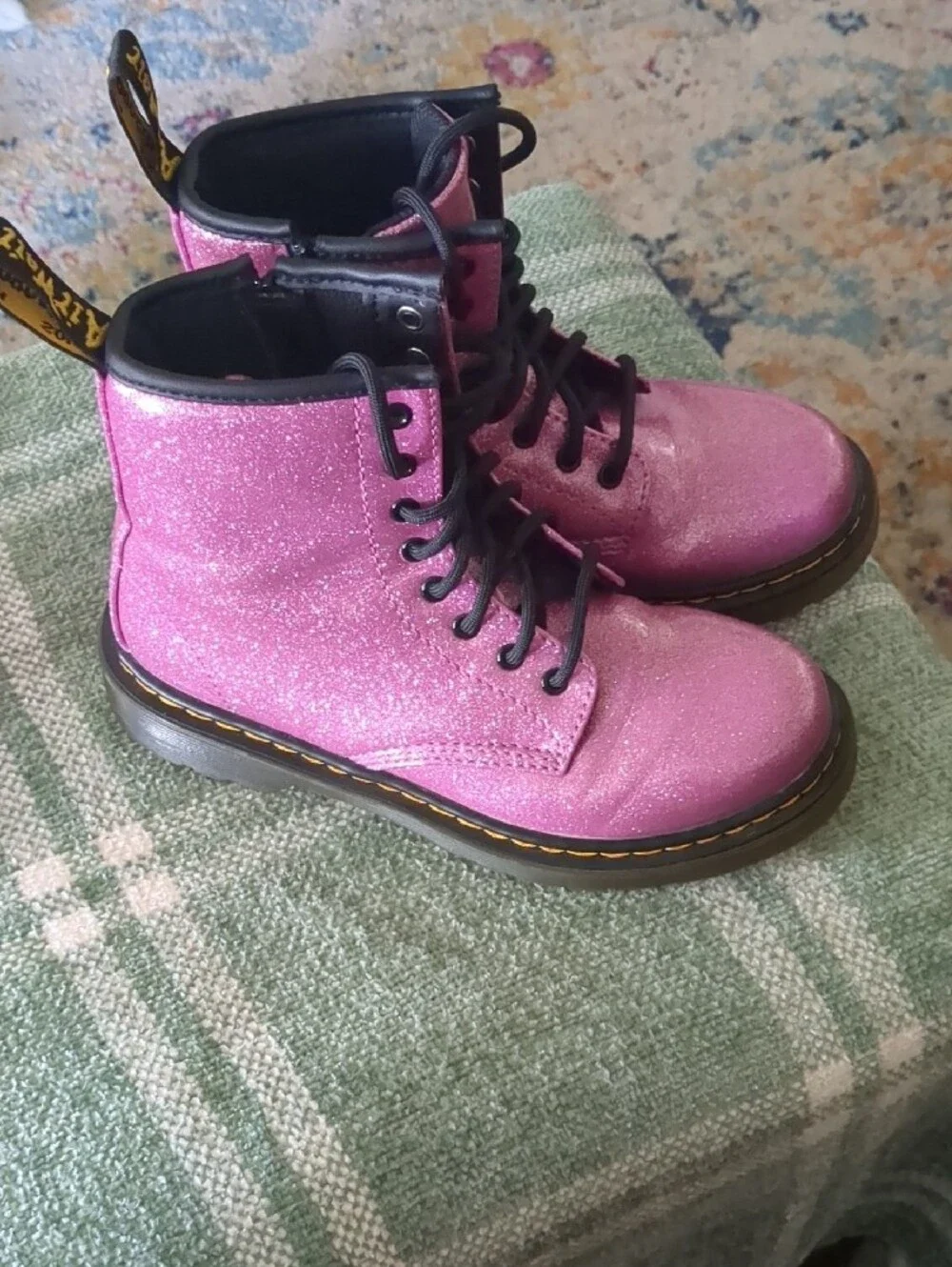 Dr. Martens Pink Glitter Combat Boots with Black Trim